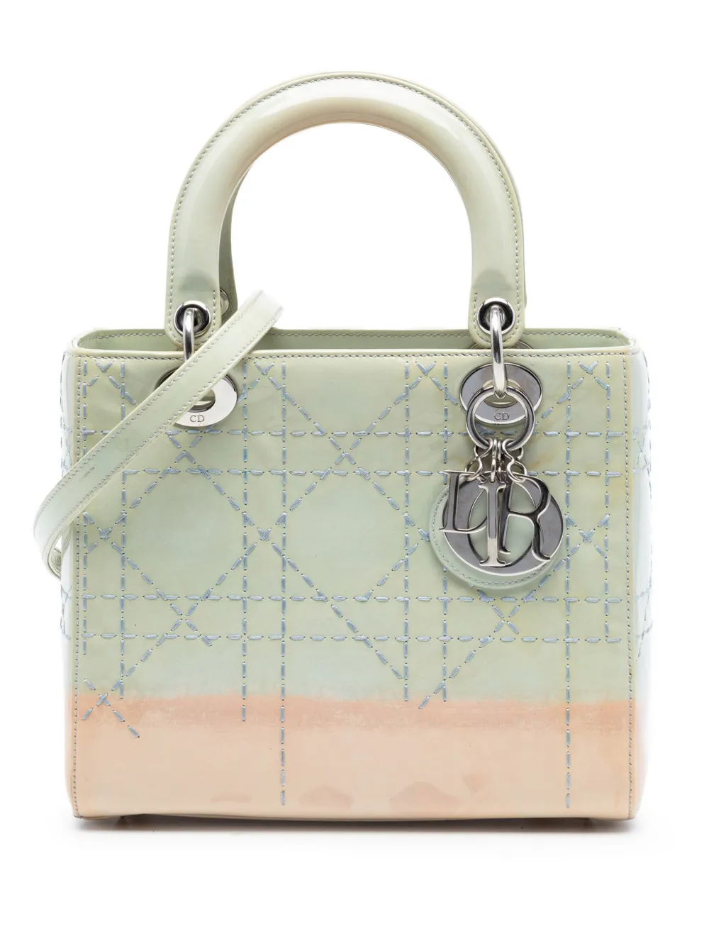 Christian Dior Pre-Owned 2015 Medium Ombre Patent Cannage Lady Dior satchel - Verde