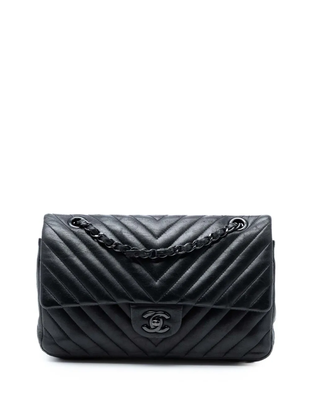 CHANEL Pre-Owned 2015-2016 Medium Classic Chevron Lambskin So Black Double Flap shoulder bag - Nero