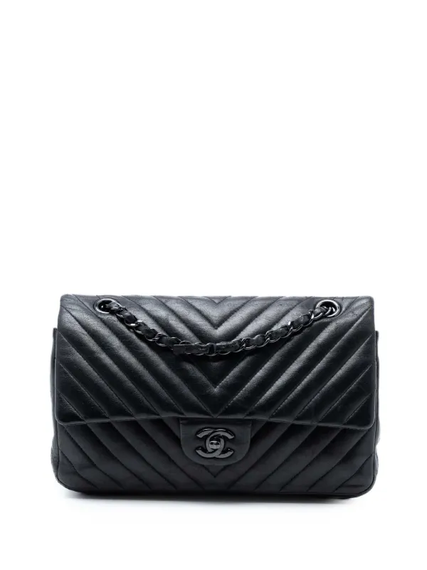 Chanel Pre-owned 2015-2016 Medium Classic Chevron Lambskin So Black Double Flap Shoulder Bag