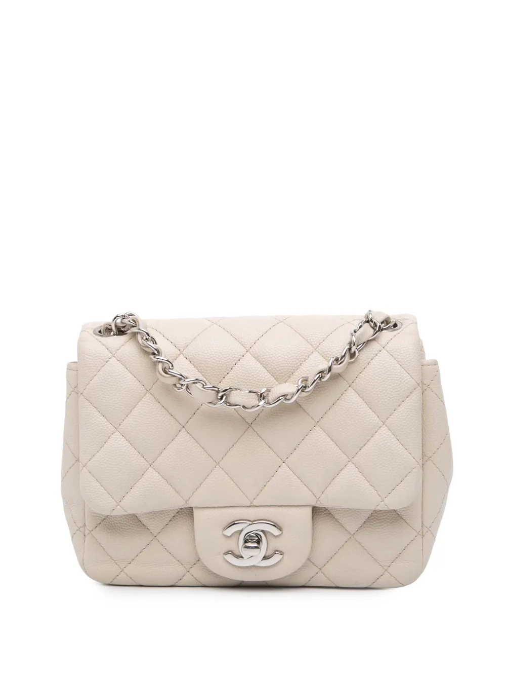 CHANEL Pre-Owned 2018-2019 Mini Square Classic Caviar Single Flap crossbody bag - Weiß