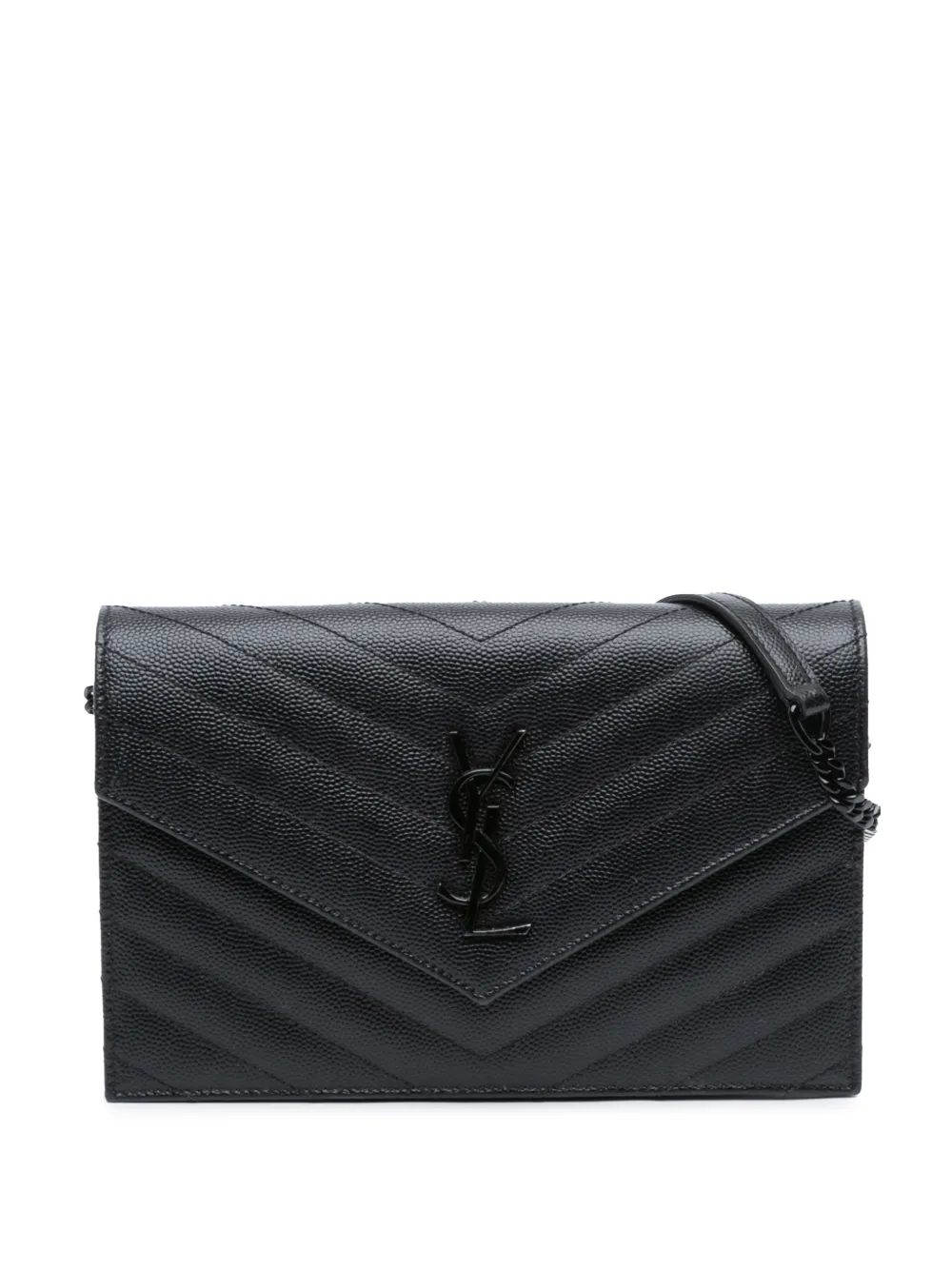 Saint Laurent Pre-Owned 2015 Grain De Poudre Cassandre Monochrome Envelope Chain Wallet crossbody bag - Nero