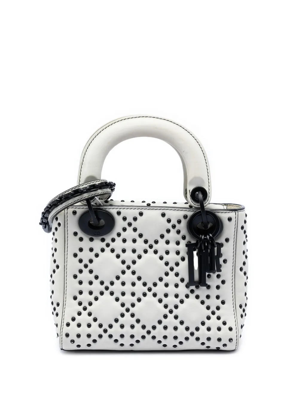 Christian Dior Pre-Owned 2018 Mini Ultra Matte Calfskin Cannage Studded Supple Lady Dior satchel - Nero