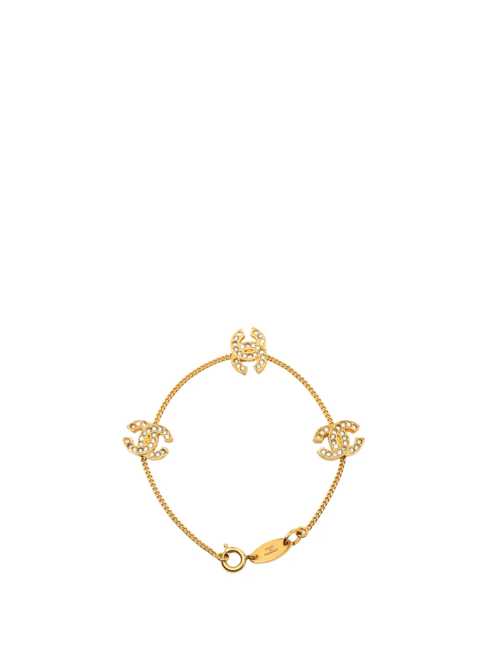 CHANEL Pre-Owned 1982 Gold Plated Rhinestone CC Charm Bracelet costume bracelet - Oro