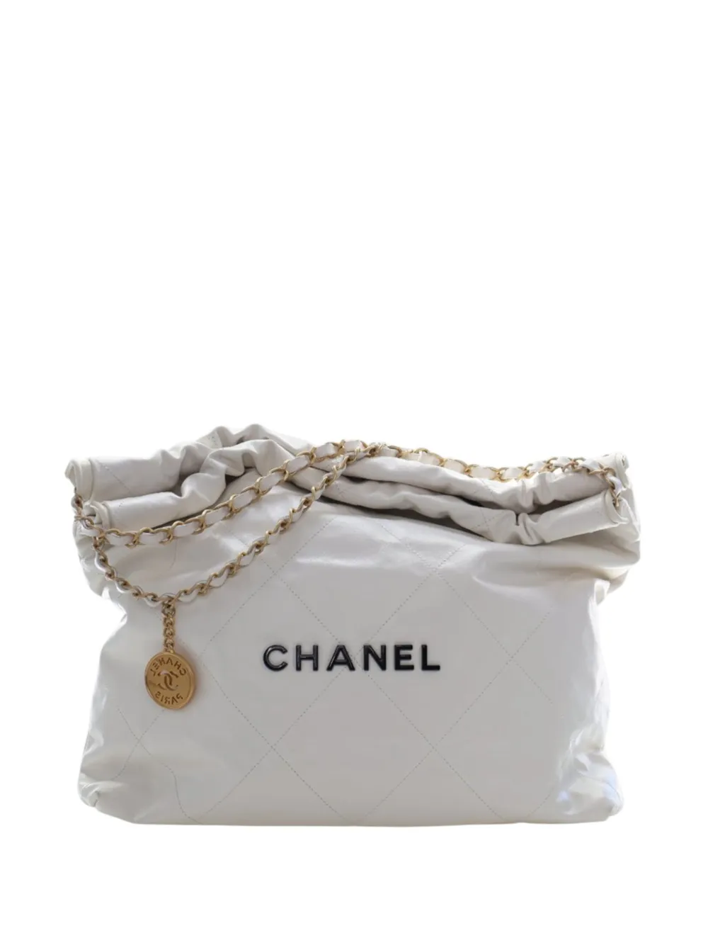 CHANEL Pre-Owned 2021-2025 Large Shiny Calfskin 22 hobo bag - Bianco