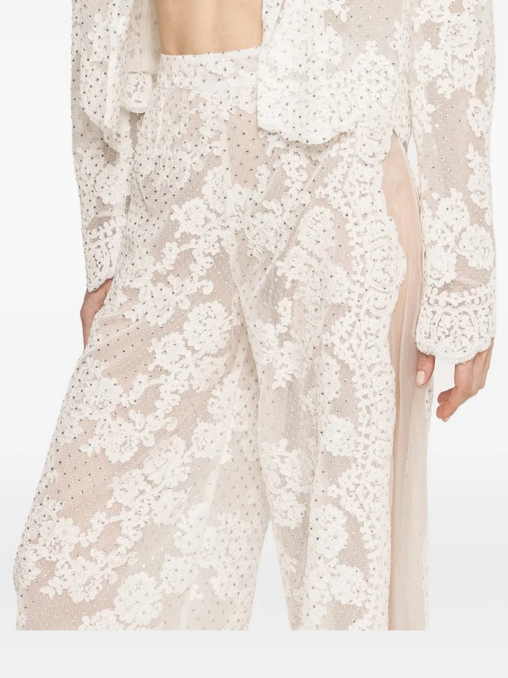 Nissa Embellished Lace Trousers In White