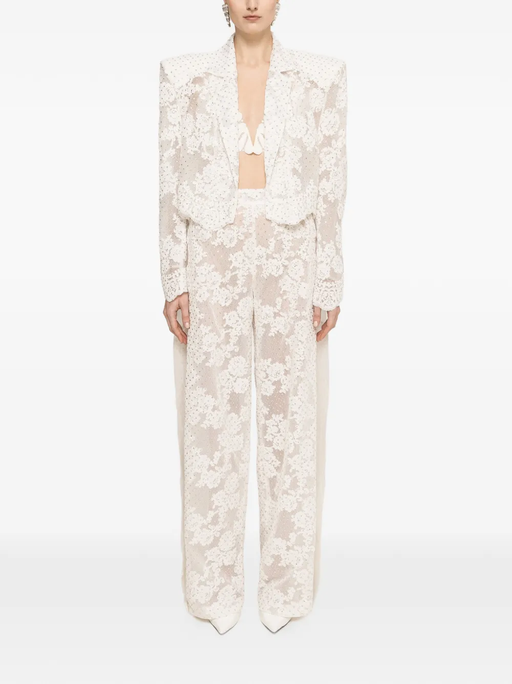 NISSA embellished lace trousers - Bianco
