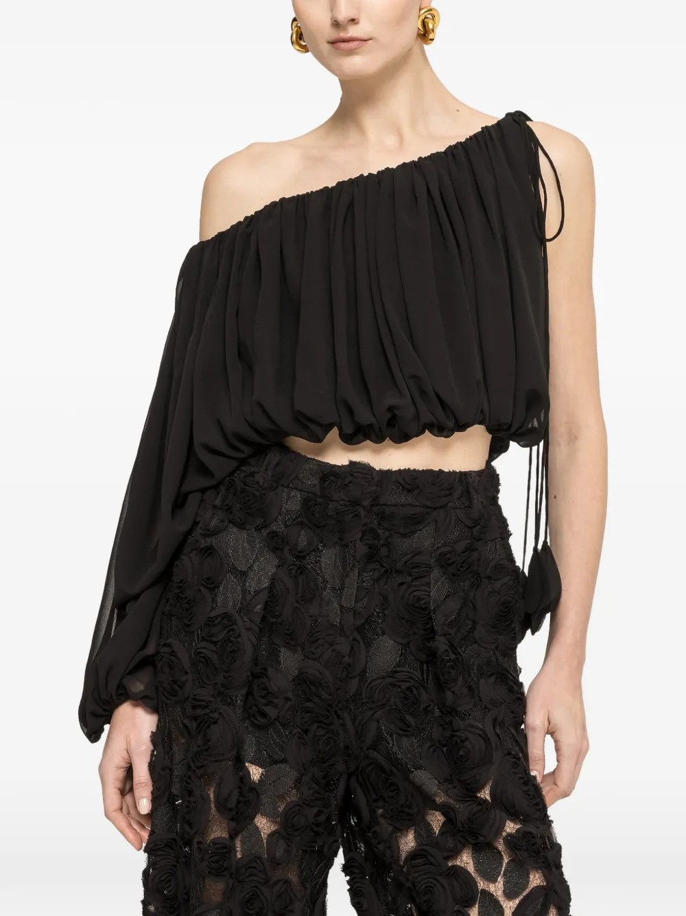 NISSA asymmetrical chiffon top - Nero