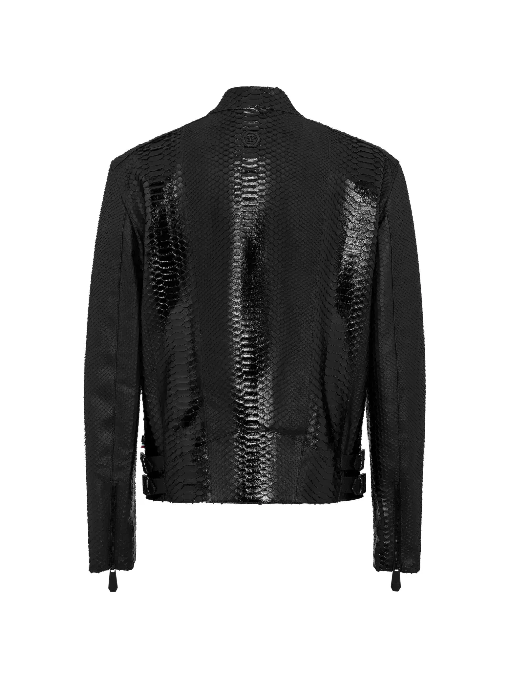 Philipp Plein Leren bikerjack met pythonprint Zwart