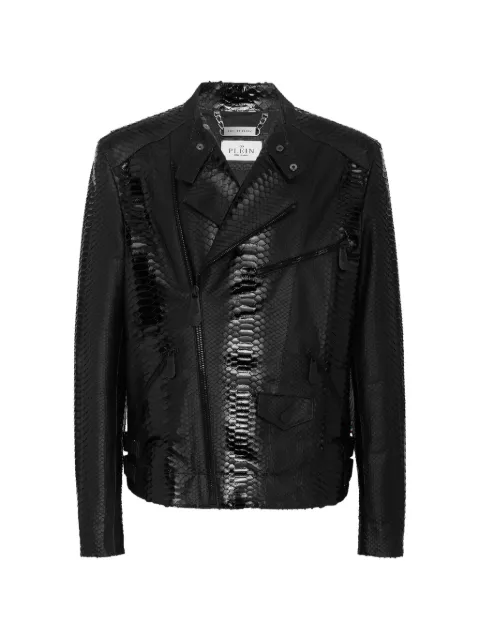 Philipp Plein python leather biker jacket