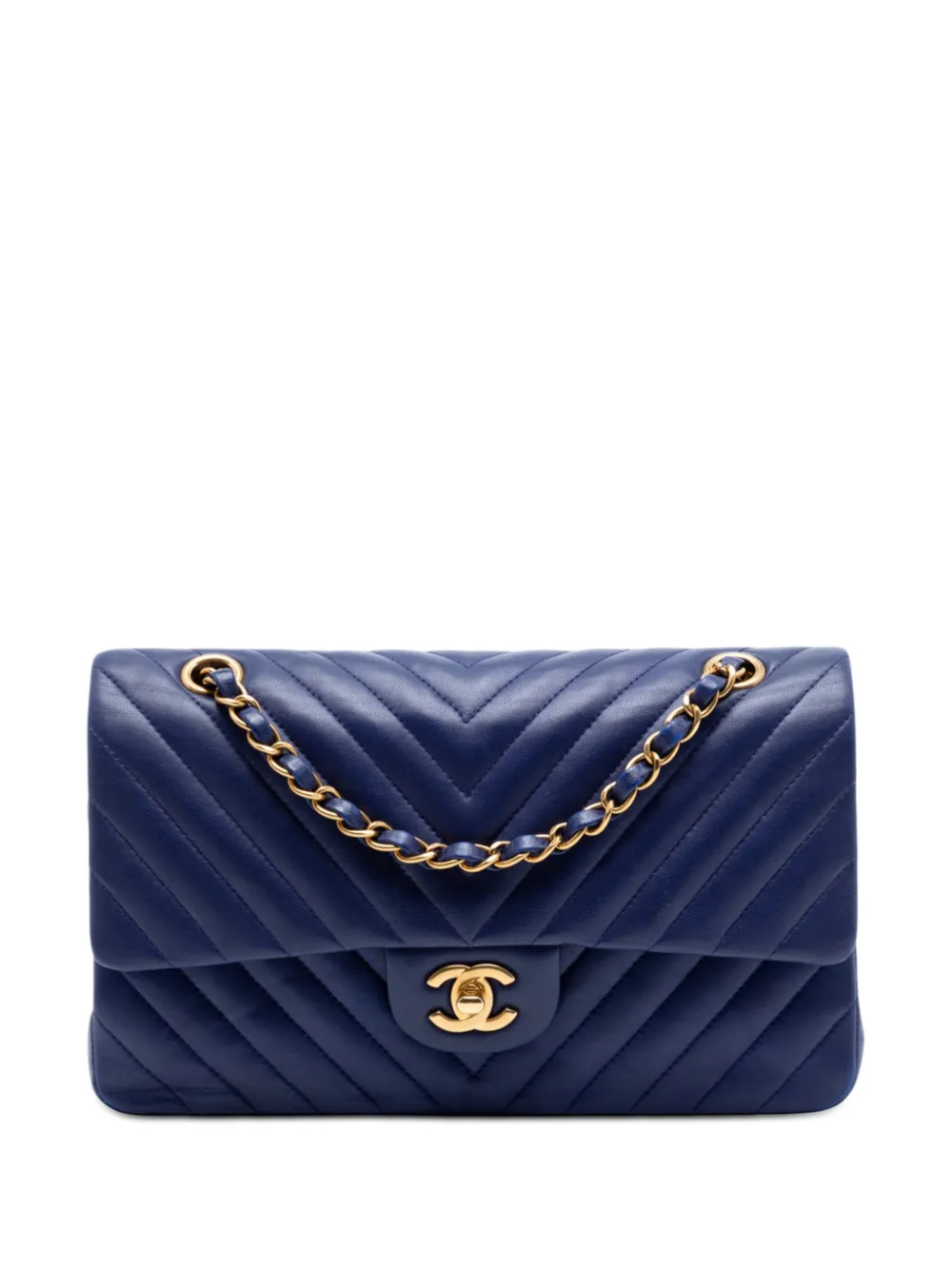CHANEL Pre-Owned 2015-2016 Medium Classic Chevron Lambskin Double Flap shoulder bag - Blu