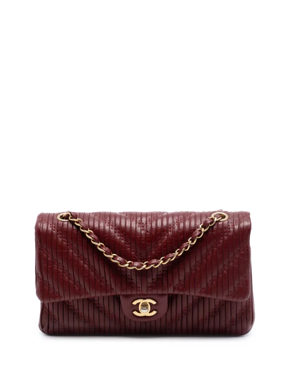 CHANEL Pre-Owned 2018 Medium Classic Chevron Calfskin Pleated Double Flap shoulder bag - Rosso