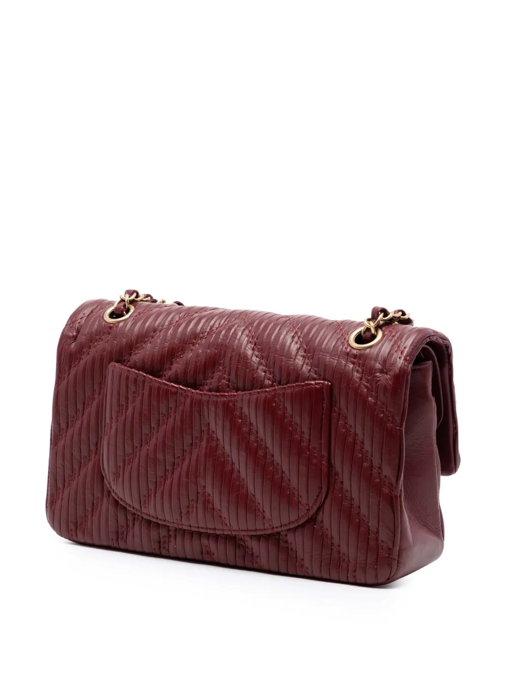  Chanel Pre-owned Borsa A Spalla Pleated Double Flap Media In Pelle Di Vitello Con Motivo Chevron 2018 - Rosso 