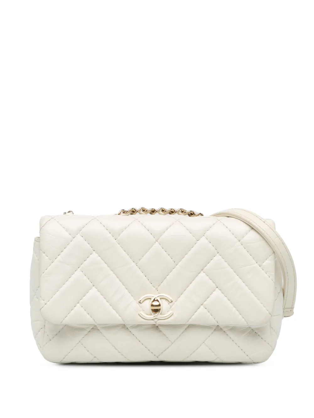 CHANEL Pre-Owned 2019 Small Mix Quilted Aged Calfskin New Clutch Flap crossbody bag - Bianco