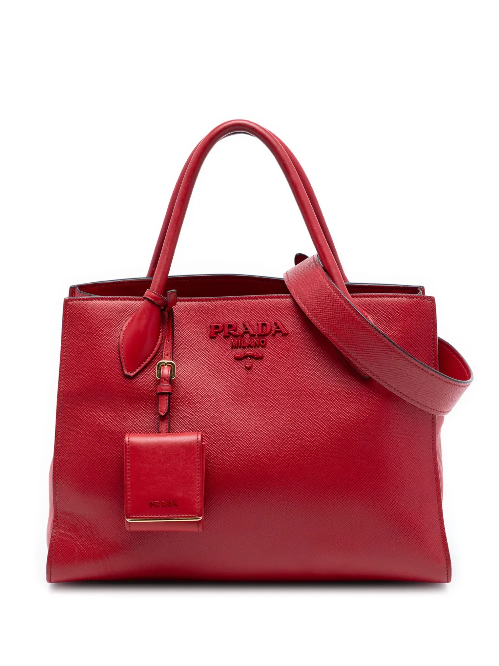 Prada Pre-Owned 2010-2026 Medium Saffiano Cuir Monochrome Top Handle Tote satchel - Rosso