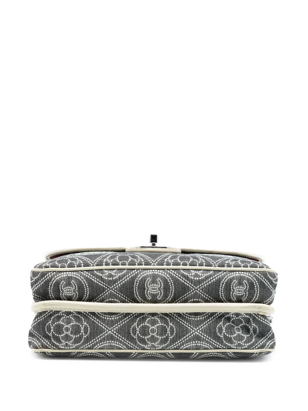 Chanel Pre-owned 2018 Camellia Printed Canvas Double Side Flap Satchel in Grey, view 4