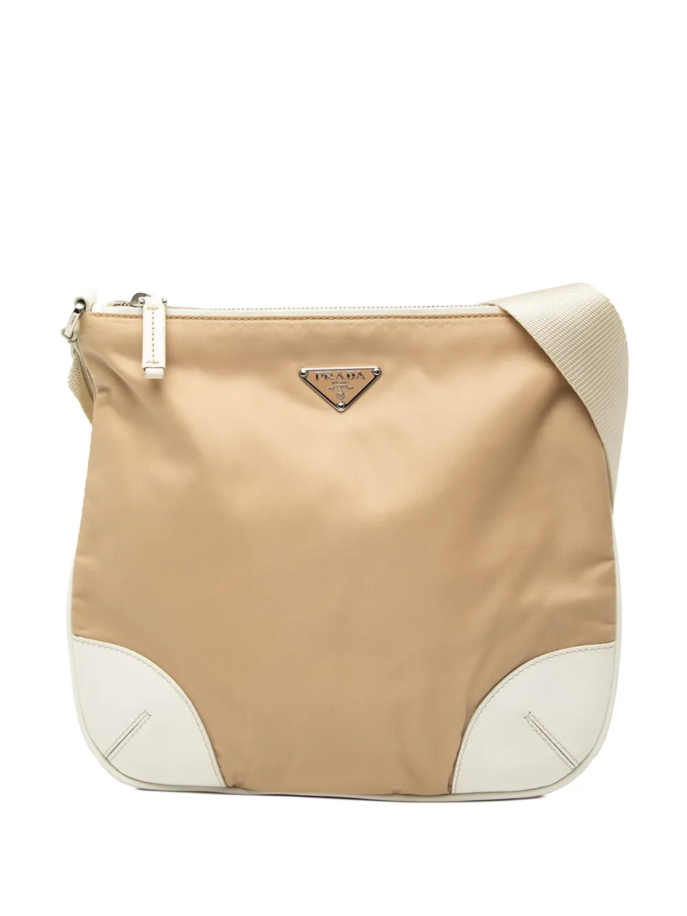 Prada Pre-Owned 2013-2025 Leather Trimmed Tessuto Zip Top crossbody bag - Bianco