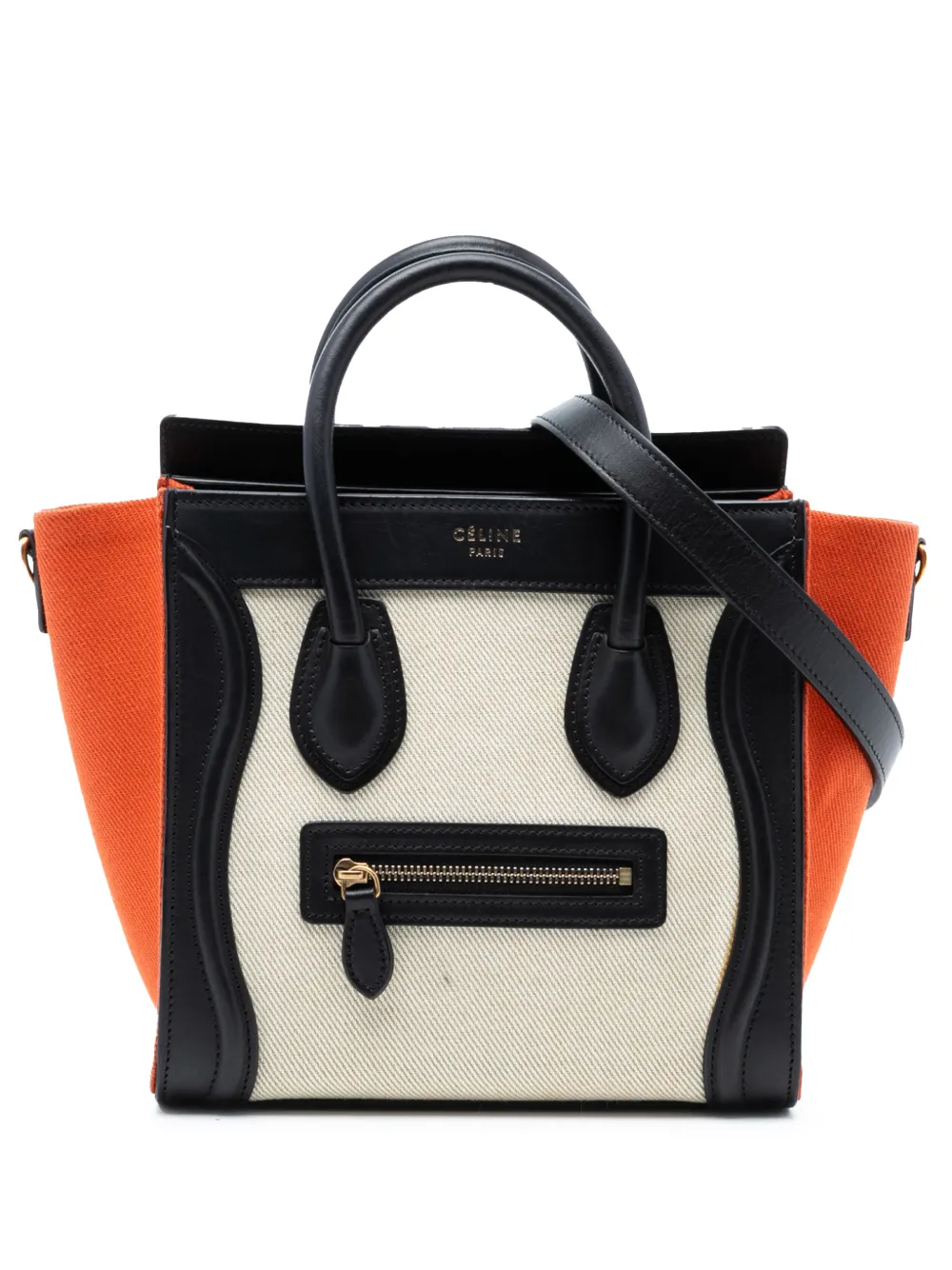 Celine Pre-Owned 2014 Nano Tricolor Canvas and Leather Luggage Tote satchel - Marrone