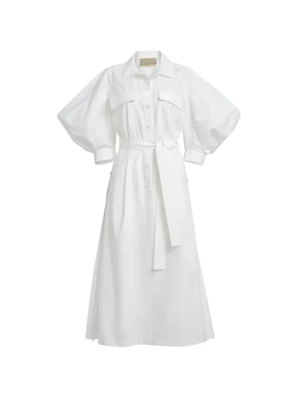Elie Saab Pleated Puff-sleeve Dress in White