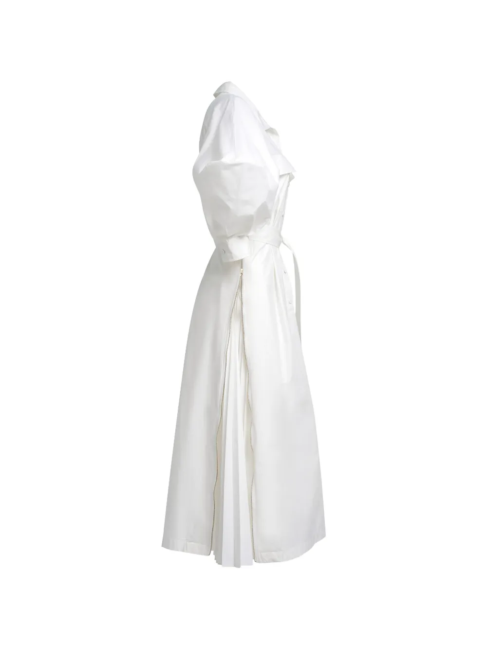 Elie Saab Pleated Puff-sleeve Dress in White, view 3