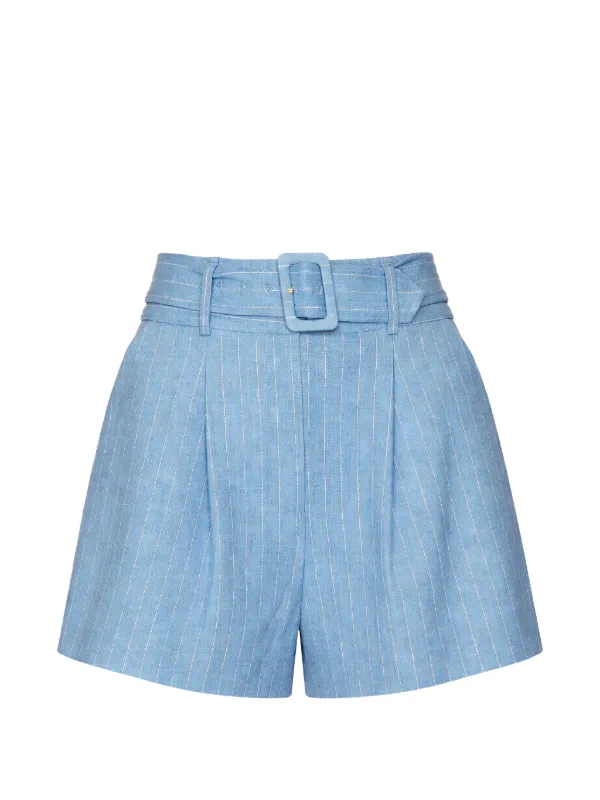 Veronica Beard Piper Pinstripe Belted Shorts in Blue