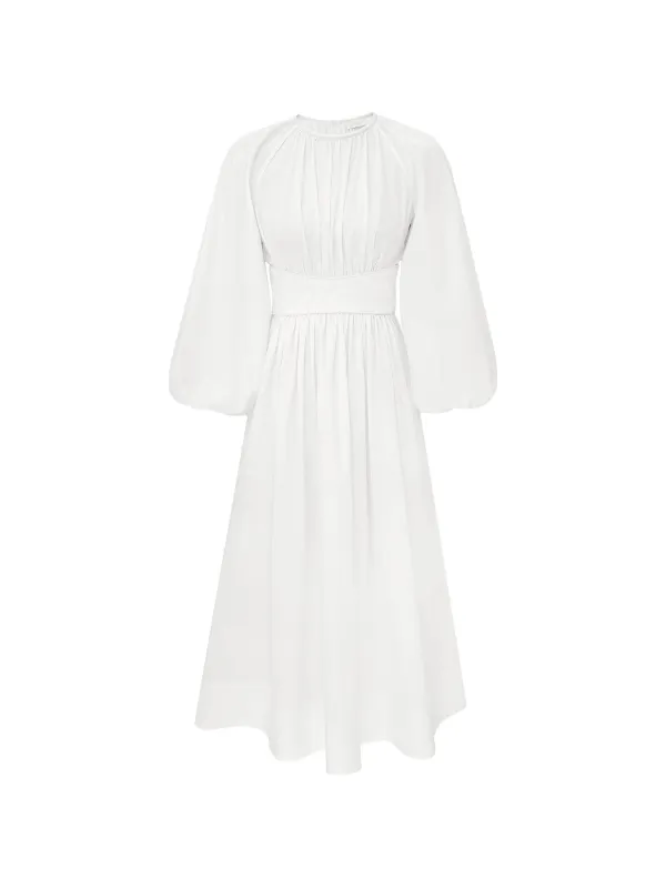 Zimmermann Gathered Puff-sleeve Dress in White