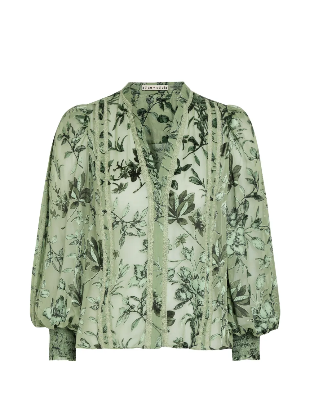 alice + olivia floral-print lace-trim blouse - Verde