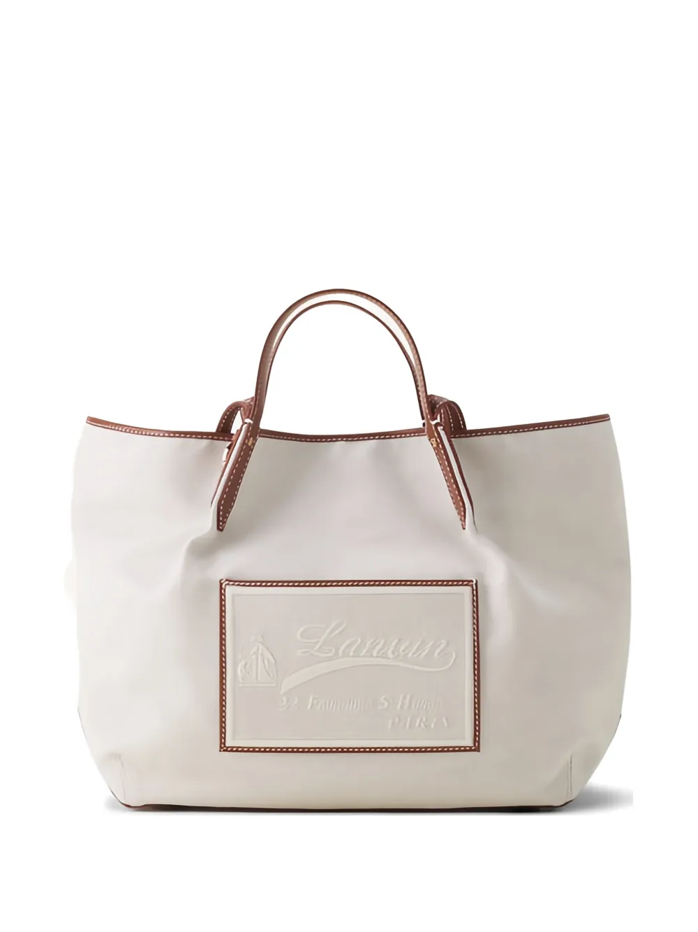 Lanvin Catch leather-trim logo-patch tote bag - Toni neutri