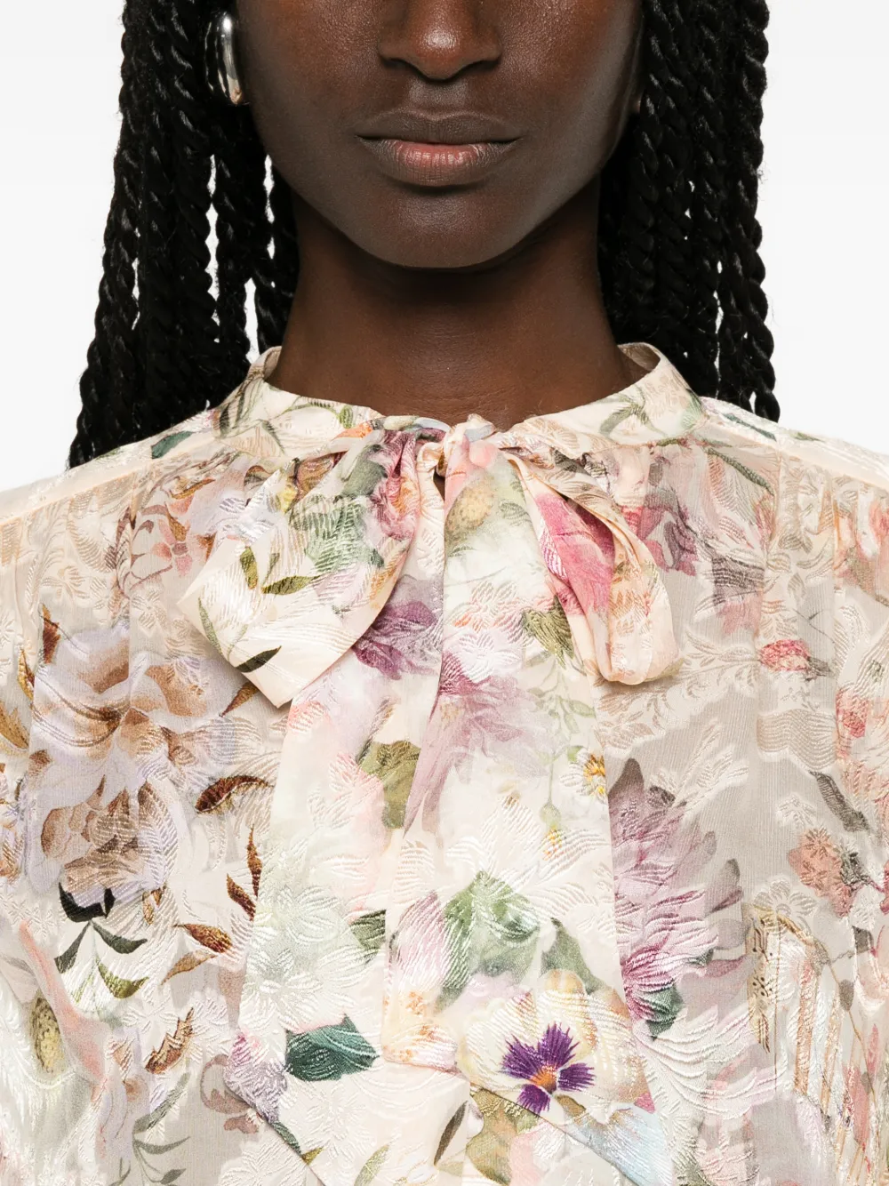 Camilla Blouse met jacquard bloemenprint Beige