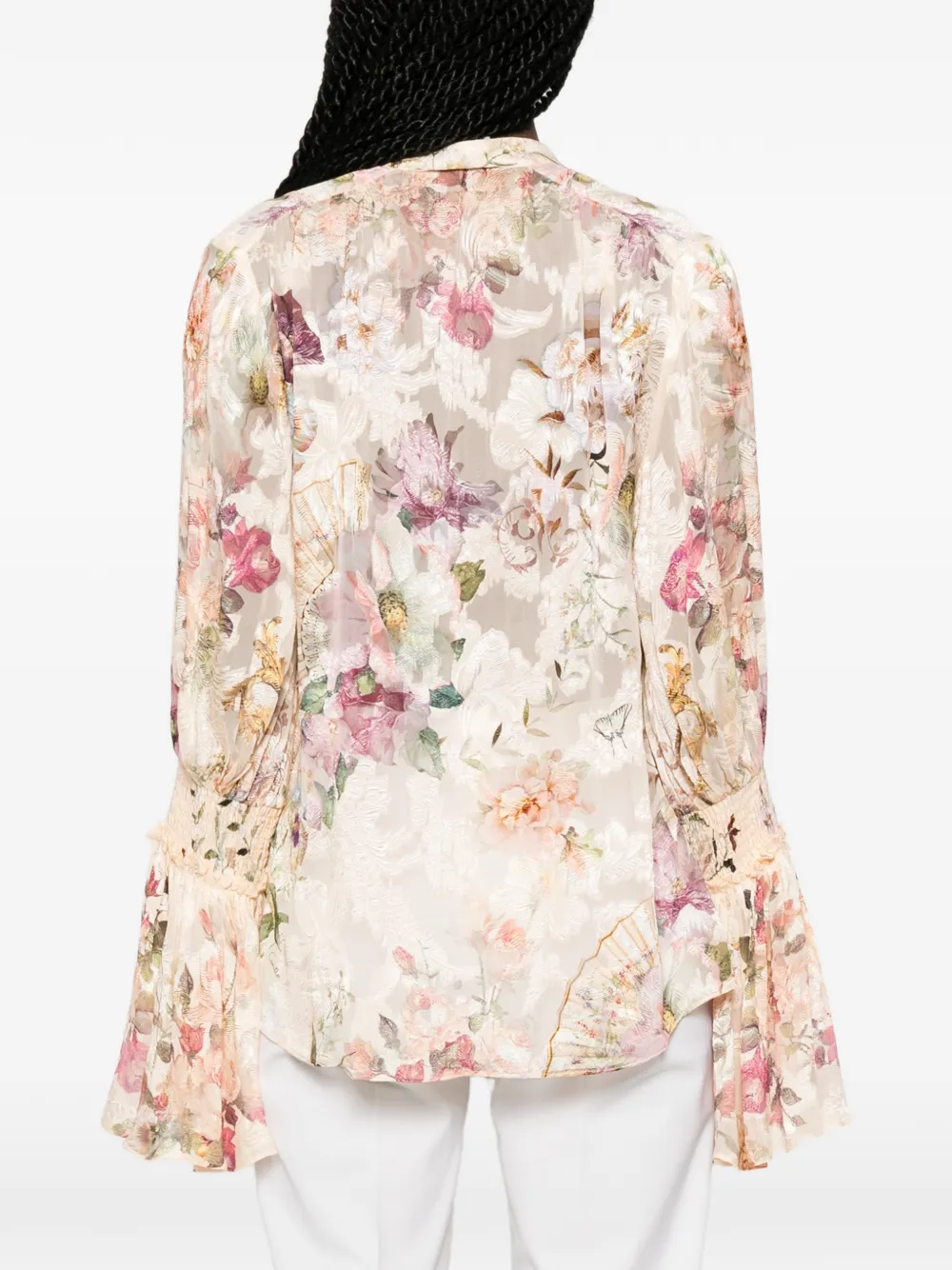 Camilla Blouse met jacquard bloemenprint Beige