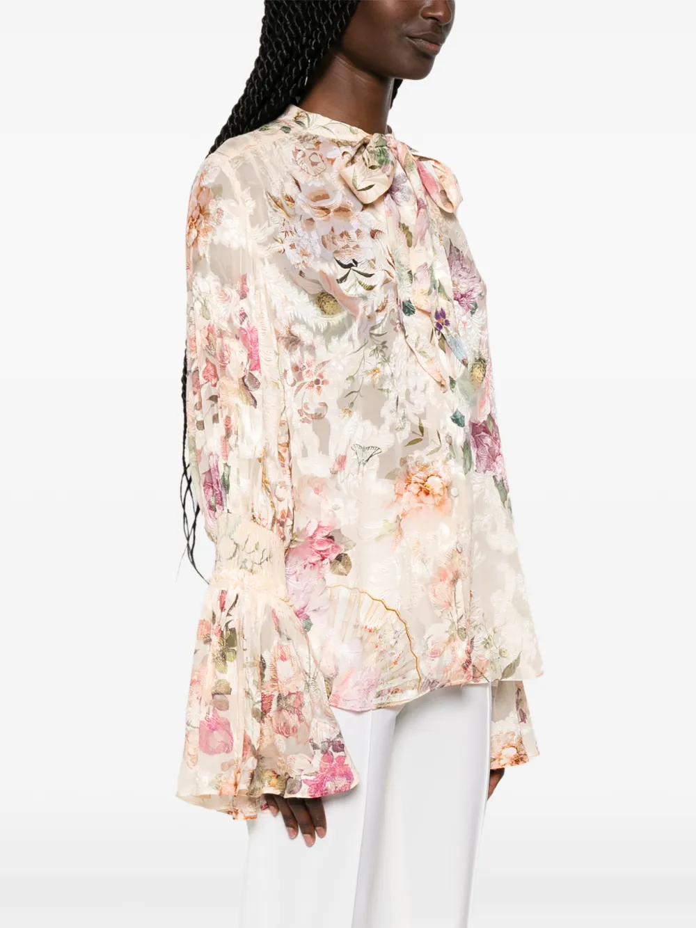 Camilla Blouse met jacquard bloemenprint Beige