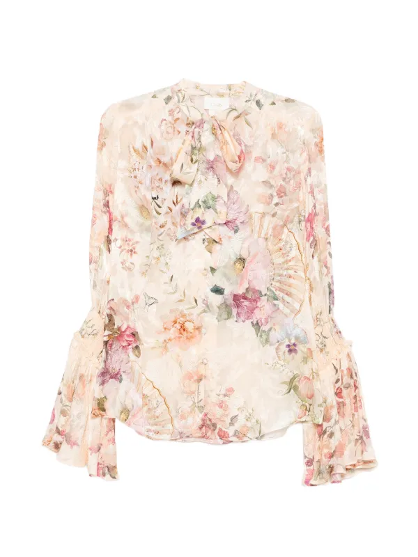 Camilla Floral-print Jacquard Blouse in Neutrals