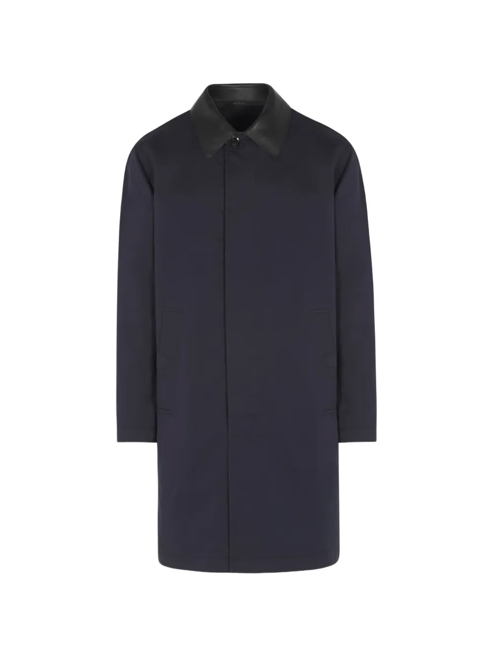 Brioni leather-collar coat - Blu