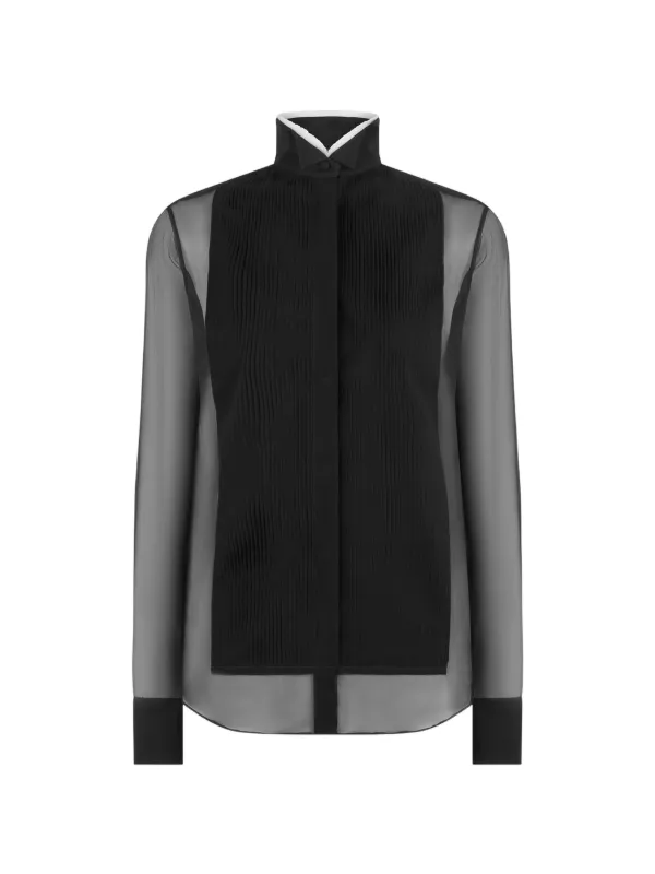 Tom Ford Sheer Pleated-bib Blouse in Black