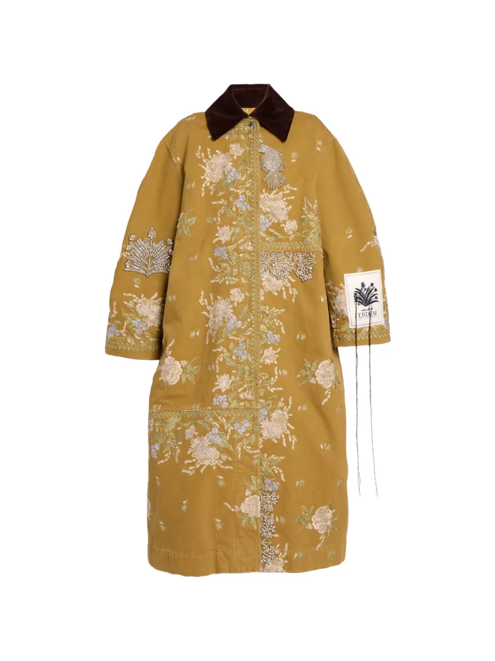 ERDEM floral-embroidered crystal-embellished coat - Giallo