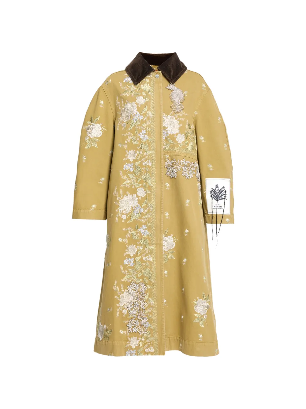 ERDEM floral-embroidered crystal-embellished coat - Giallo
