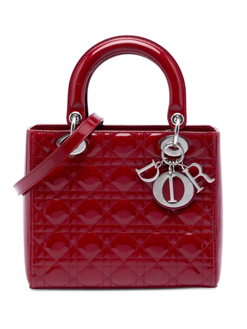 Christian Dior Pre-Owned 2014 Medium Patent Cannage Lady Dior satchel - Red