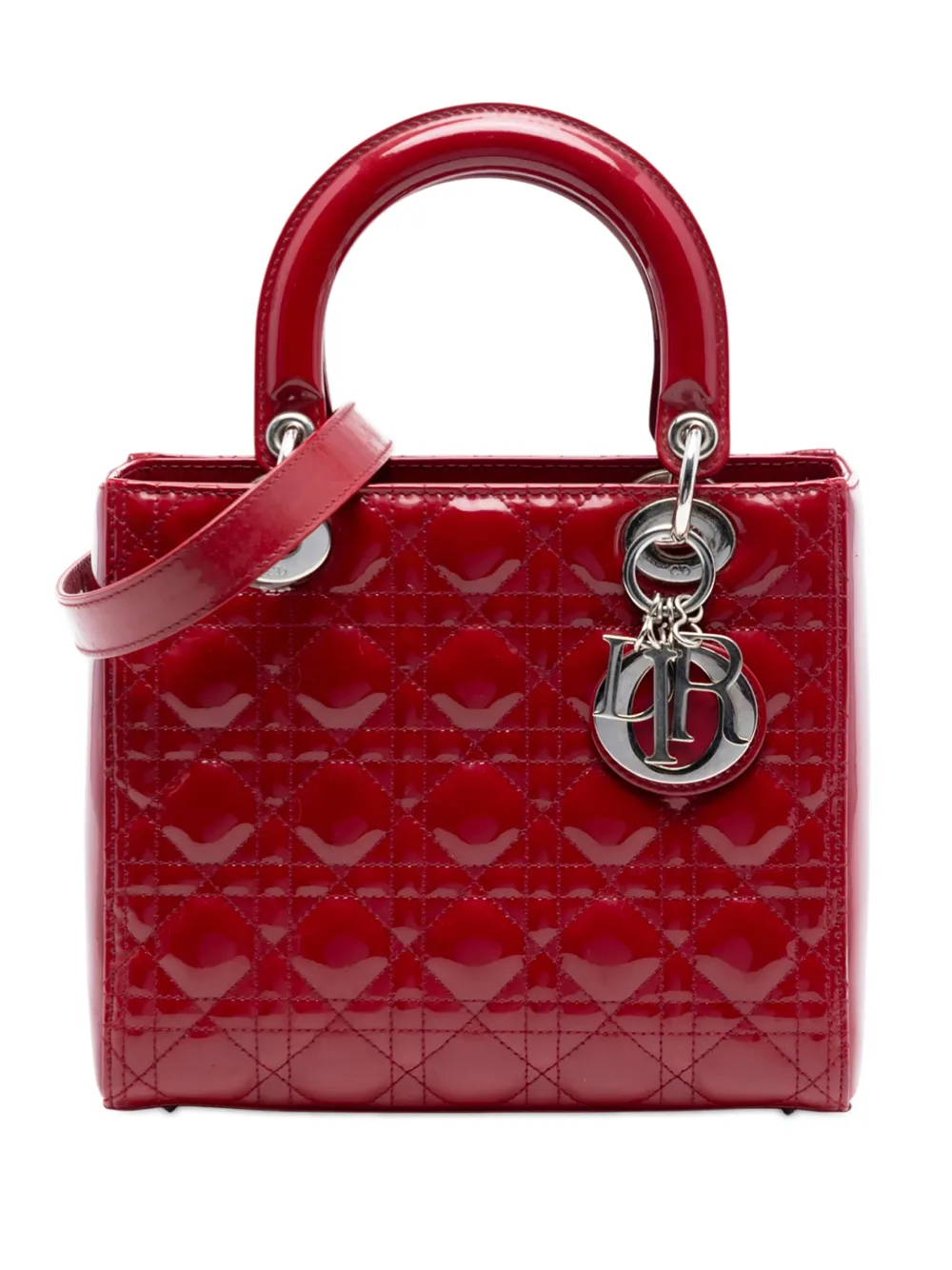 Christian Dior Pre-Owned 2018 Medium Patent Cannage Lady Dior satchel - Rot