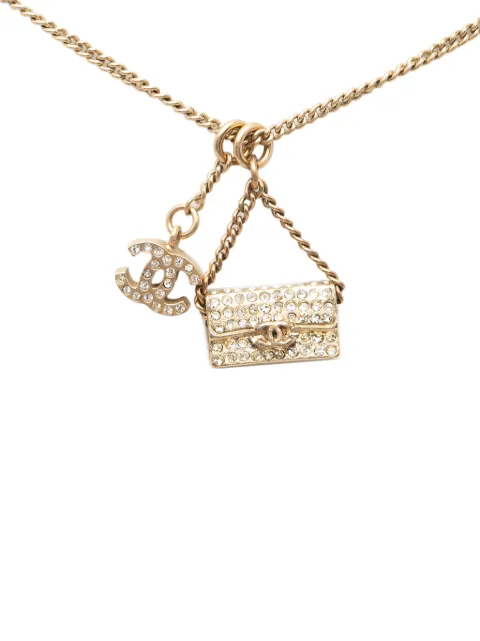 CHANEL Pre-Owned 2005 Gold Plated Rhinestone CC and Flap Bag Pendant Necklace costume necklace