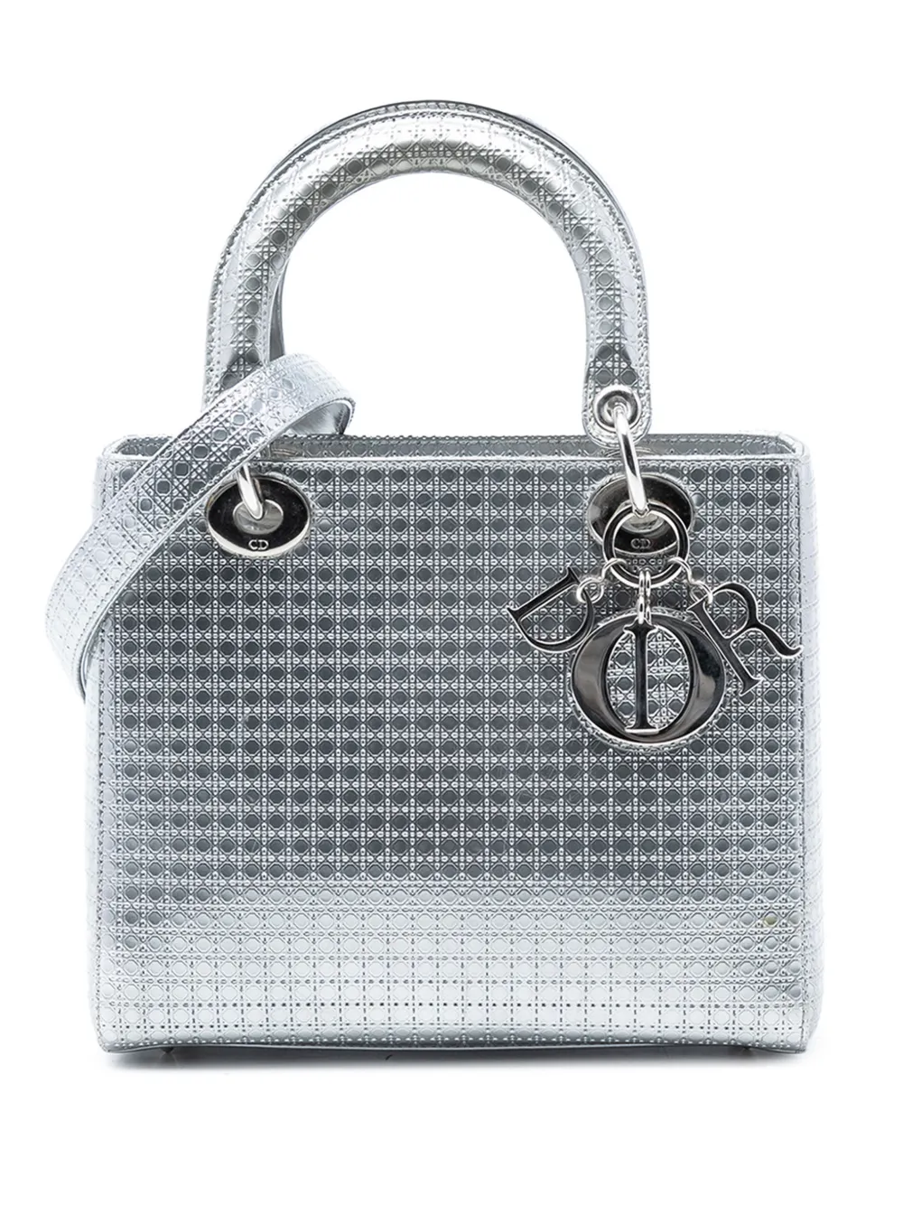 Christian Dior Pre-Owned 2016 Medium Metallic Patent Microcannage Lady Dior satchel - Argento