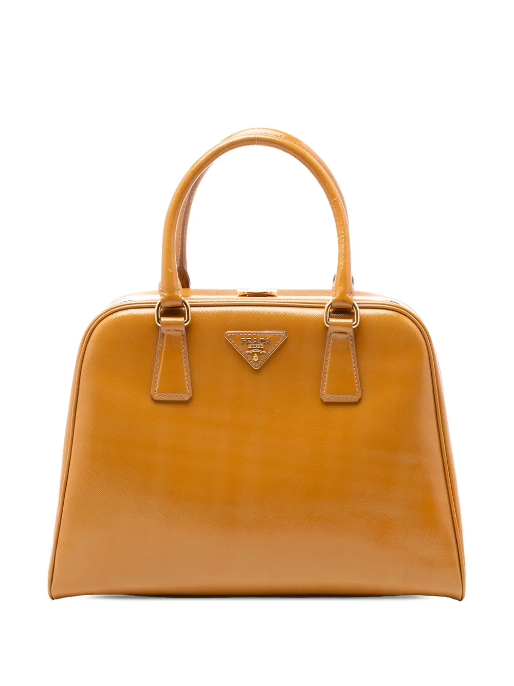 Prada Pre-Owned 2010-2026 Saffiano Vernice Pyramid Frame handbag - Marrone