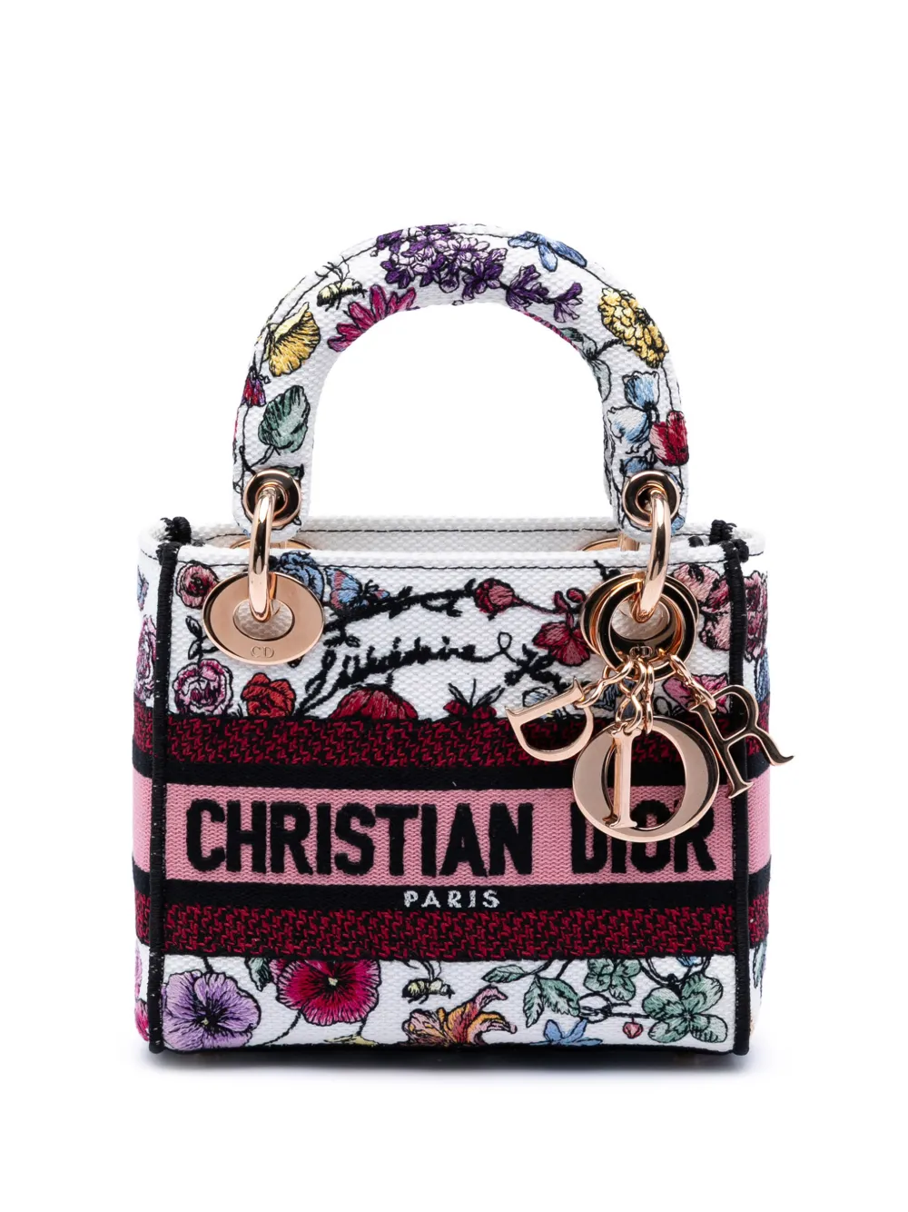 Christian Dior Pre-Owned 2023 Mini Embroidered Canvas Florilegio Lady D Lite satchel - Bianco