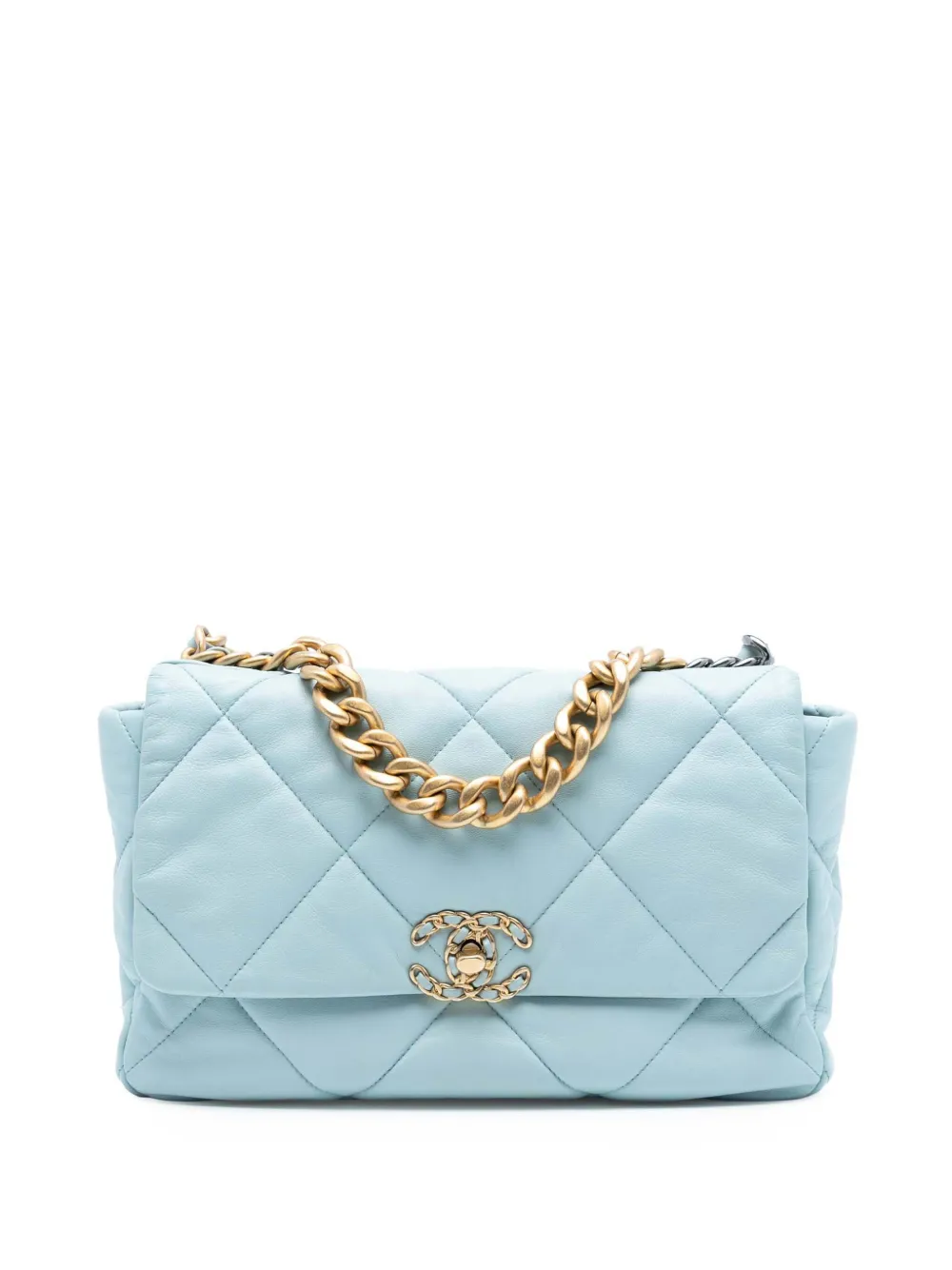 CHANEL Pre-Owned 2021-2025 Large Lambskin 19 Flap satchel - Blu