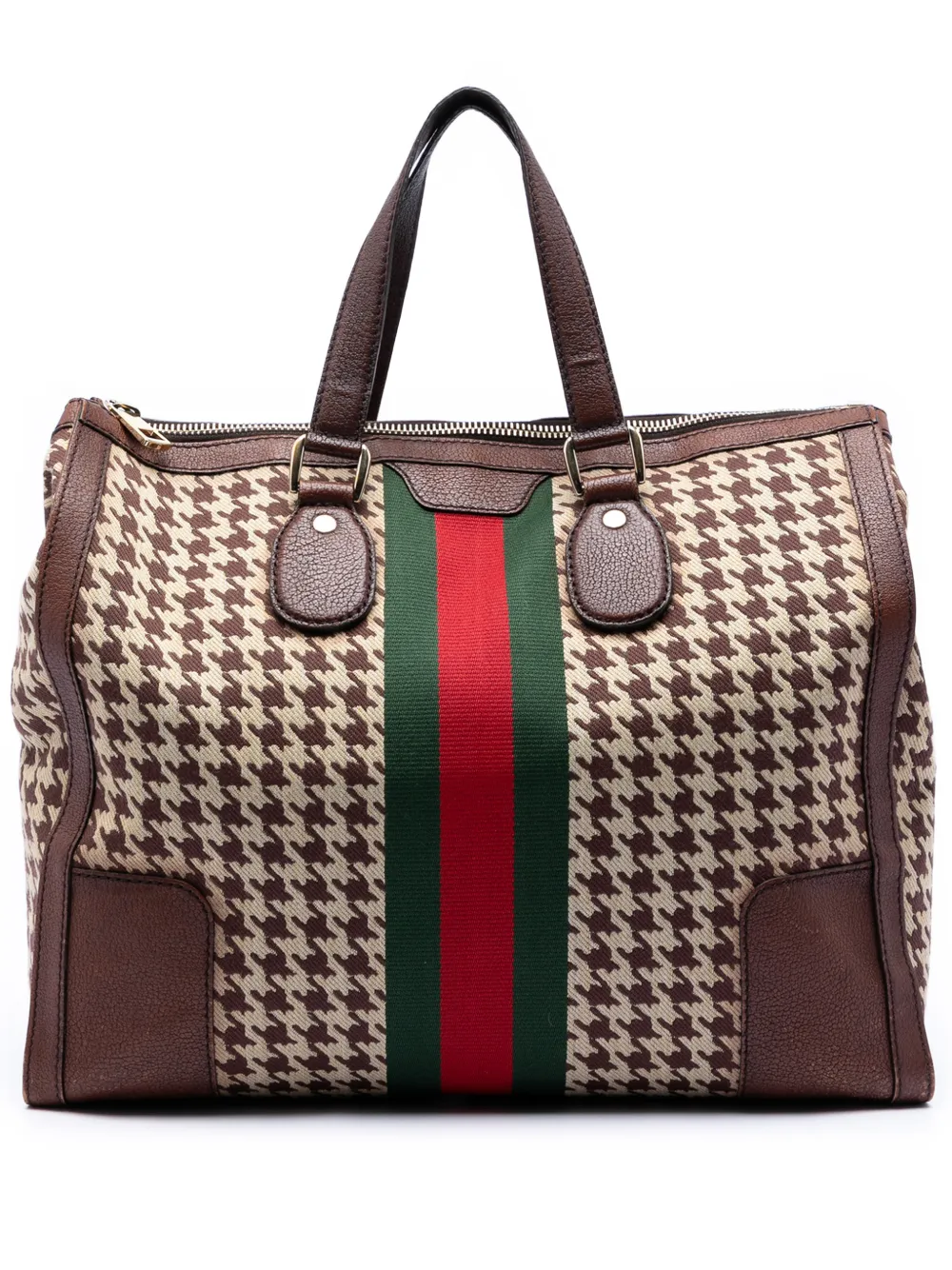 Gucci Pre-Owned 2016-2026 Houndstooth Seventies Canvas Web tote bag - Marrone
