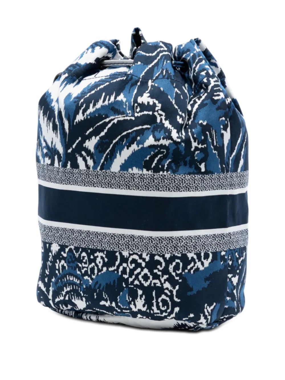  Christian Dior Pre-owned Sac Vanity Diortravel Toile De Jouy En Tissu Technique à Motif De Palmier Brodé Et Lien De Resserrage (2021) - Bleu 