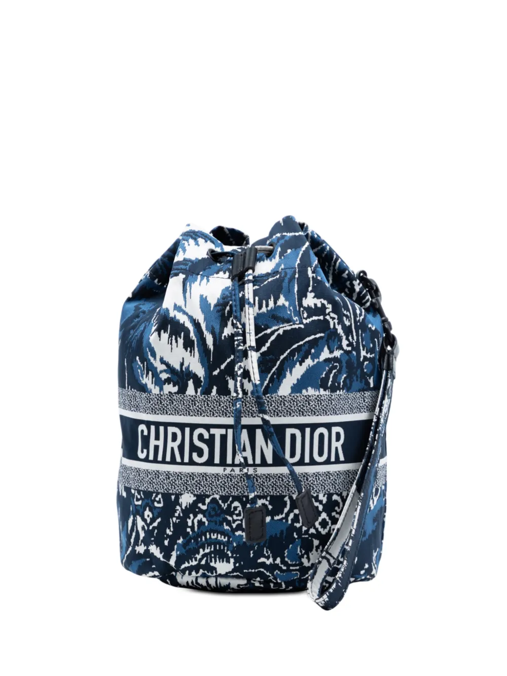 Christian Dior Pre-Owned 2021 Technical Fabric Embroidered Palm Tree Toile de Jouy DiorTravel Drawstring Pouch vanity bag - Blu