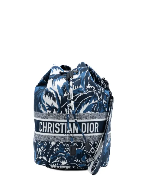 Christian Dior Pre-Owned 2021 Technical Fabric Embroidered Palm Tree Toile de Jouy DiorTravel Drawstring Pouch vanity bag