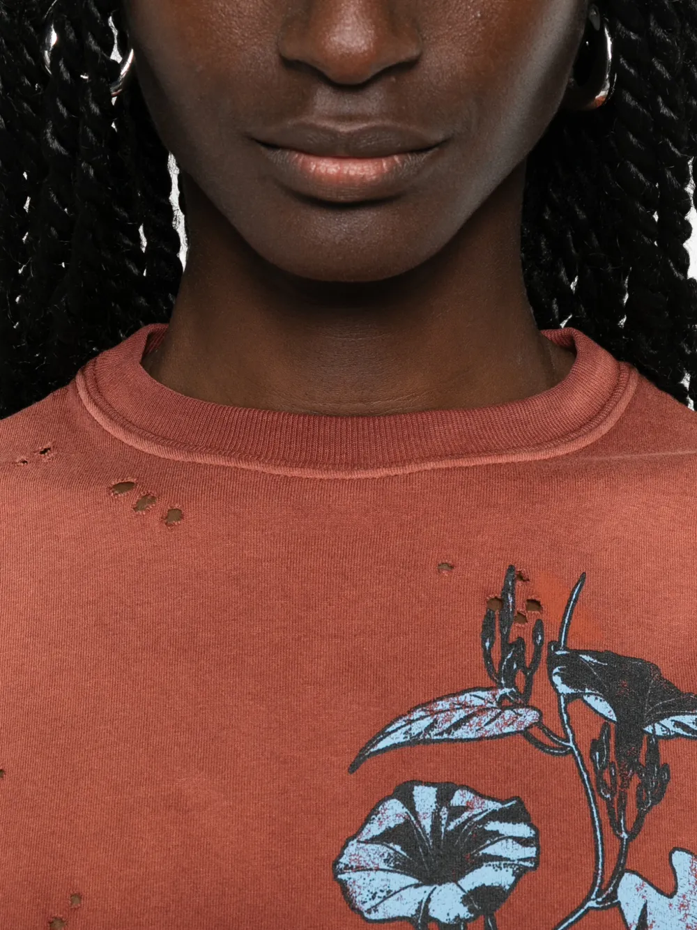 Golden Goose T-shirt met bloemenprint en gerafeld effect Bruin