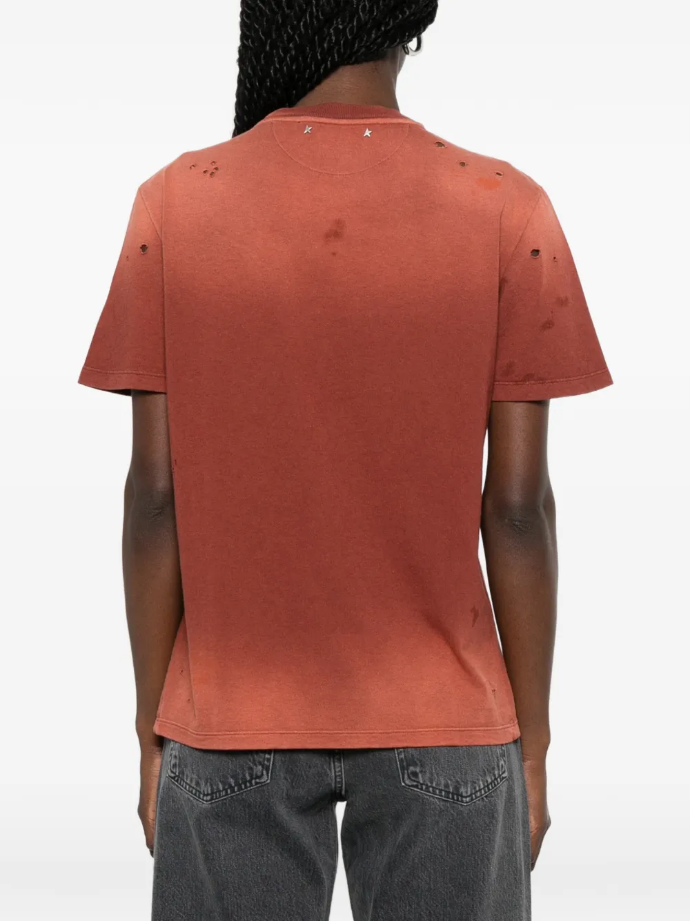 Golden Goose T-shirt met bloemenprint en gerafeld effect Bruin