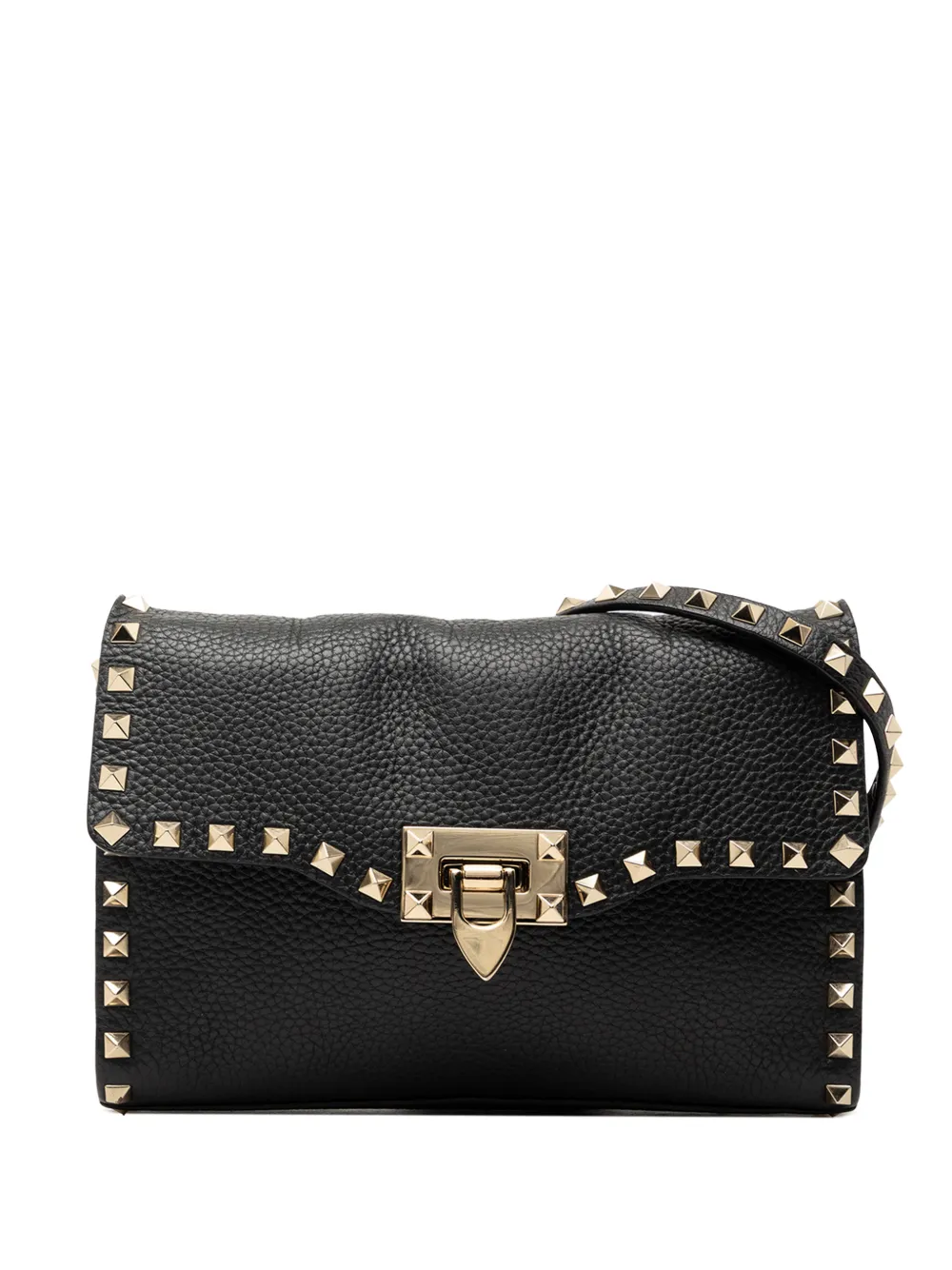 Valentino Garavani Pre-Owned 2010-2026 Small Grainy Calfskin Rockstud Flap crossbody bag - Nero
