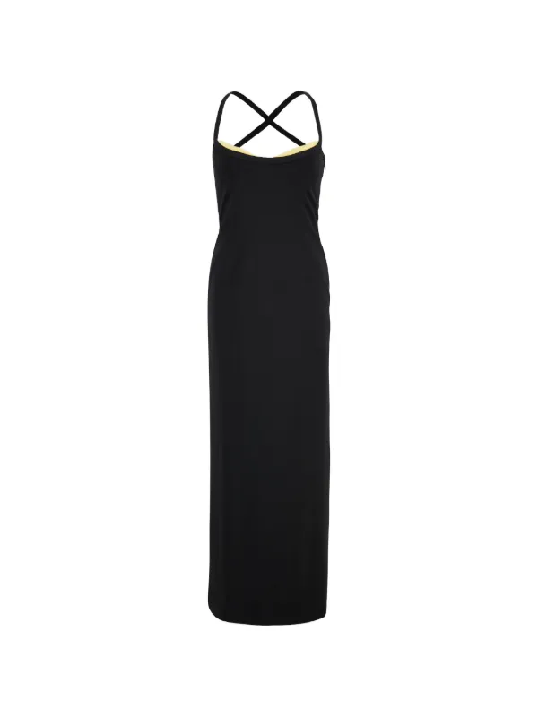 knee length dresses for ladies Black Cross Back Straps Beading Vintage Long Party Dress, DP4190 – DSProm main image 1